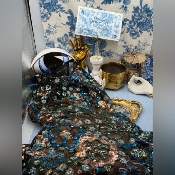 🆕 BRONX & BANCO🧿 NWOT Sicilia Blue Sequin Fluted Hem Maxi Dress Sz XS US 2 - Picture 13 of 16